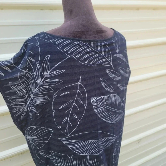Gap Top Blouse Womens Tropical Leaf Sleeveless Navy Blue White Sheer Sz XL - Picture 4 of 8